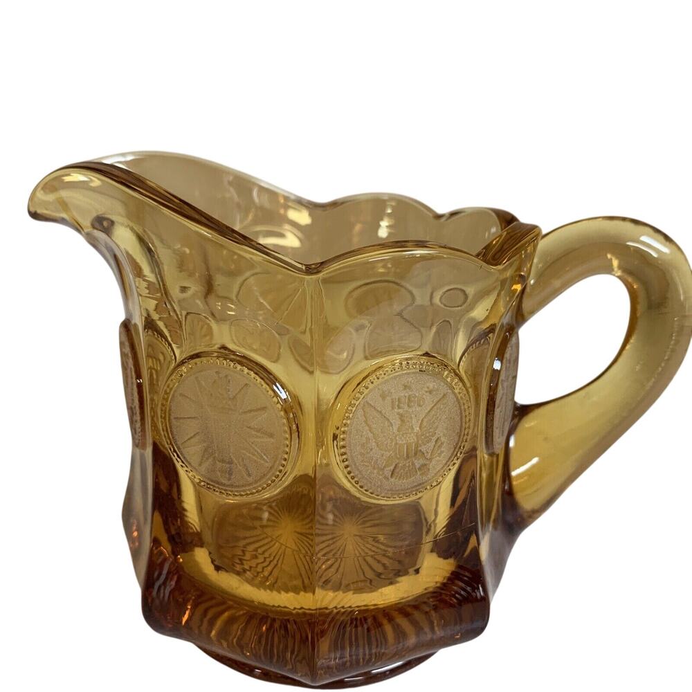 Vintage Fostoria Amber GOLD Coin Glass Creamer Small